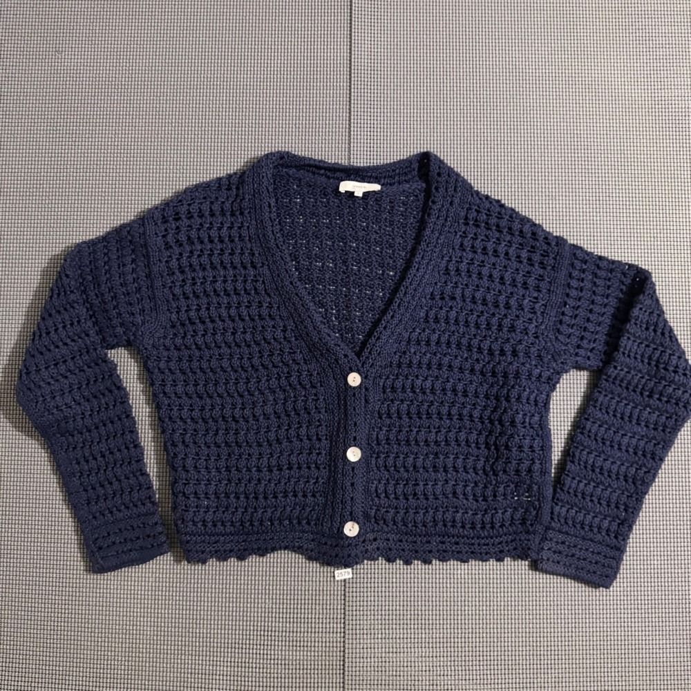 Vince Womens Small Navy Blue Open Knit Button Front Cardigan Sweater